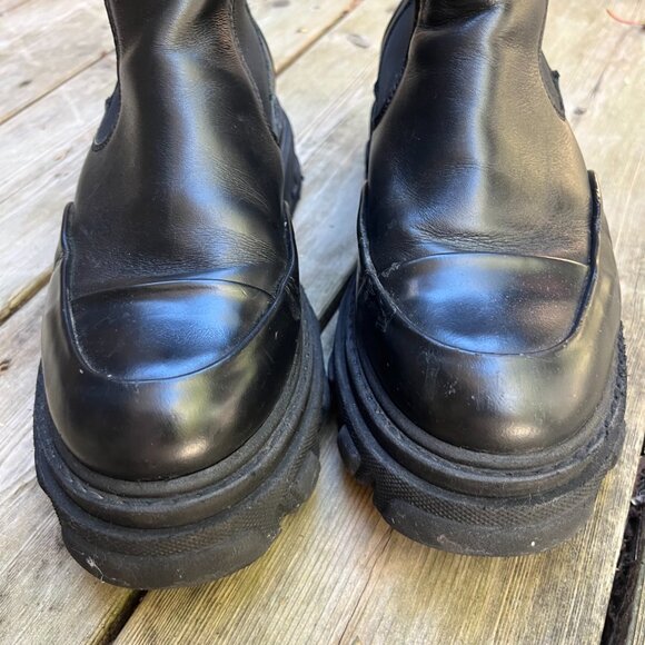 GANNI Mid-Calf Leather Boots Black Size 10 - Picture 3 of 7